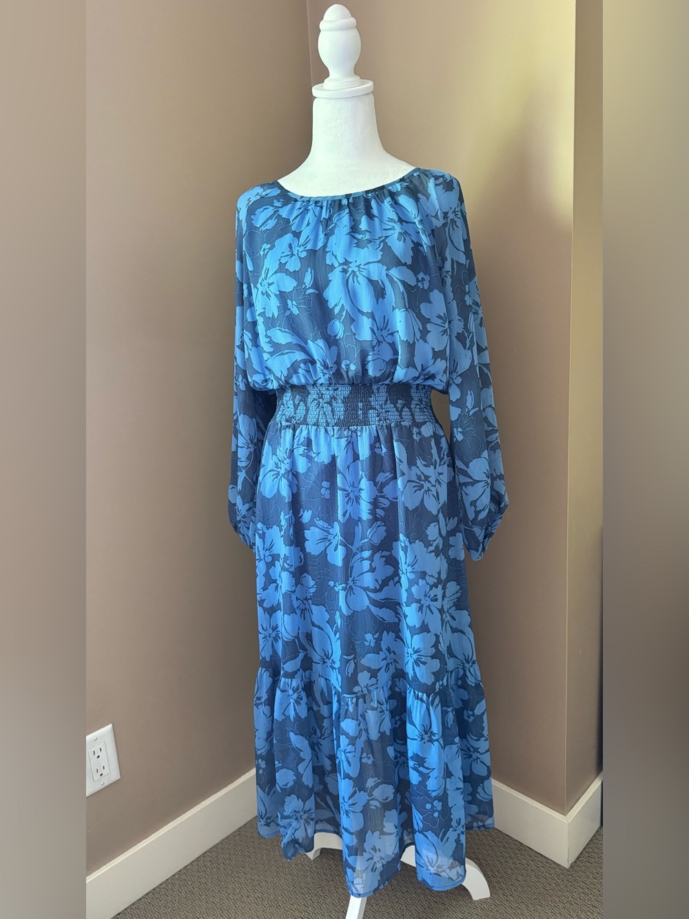 Joe Fresh Blue Floral Smocked-Waist Maxi Dress